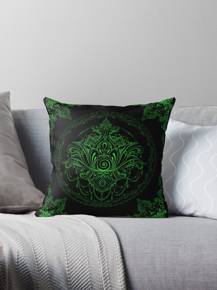 Thumbnail 1 of 3, Throw Pillow, Lotus Goddess in Electric Green designed and sold by dreamie09.