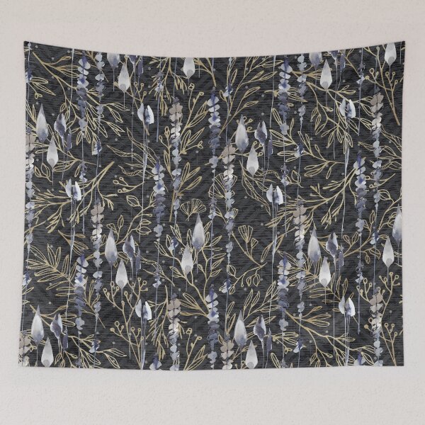 Item preview, Black, blue, white, antique gold bold abstract floral designed and sold by wasootch.