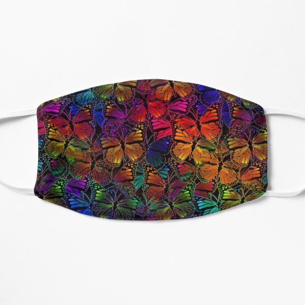 Rainbow Colorful Monarch Butterfly Collage Pattern Flat Mask
