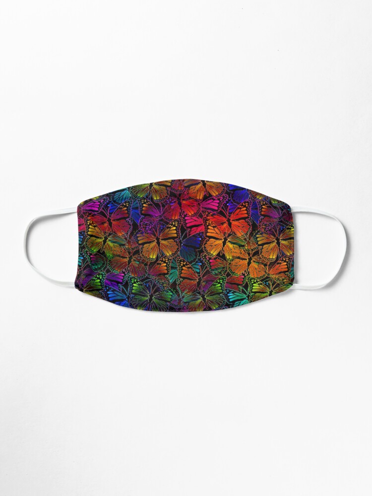 Alternate view of Rainbow Colorful Monarch Butterfly Collage Pattern Mask