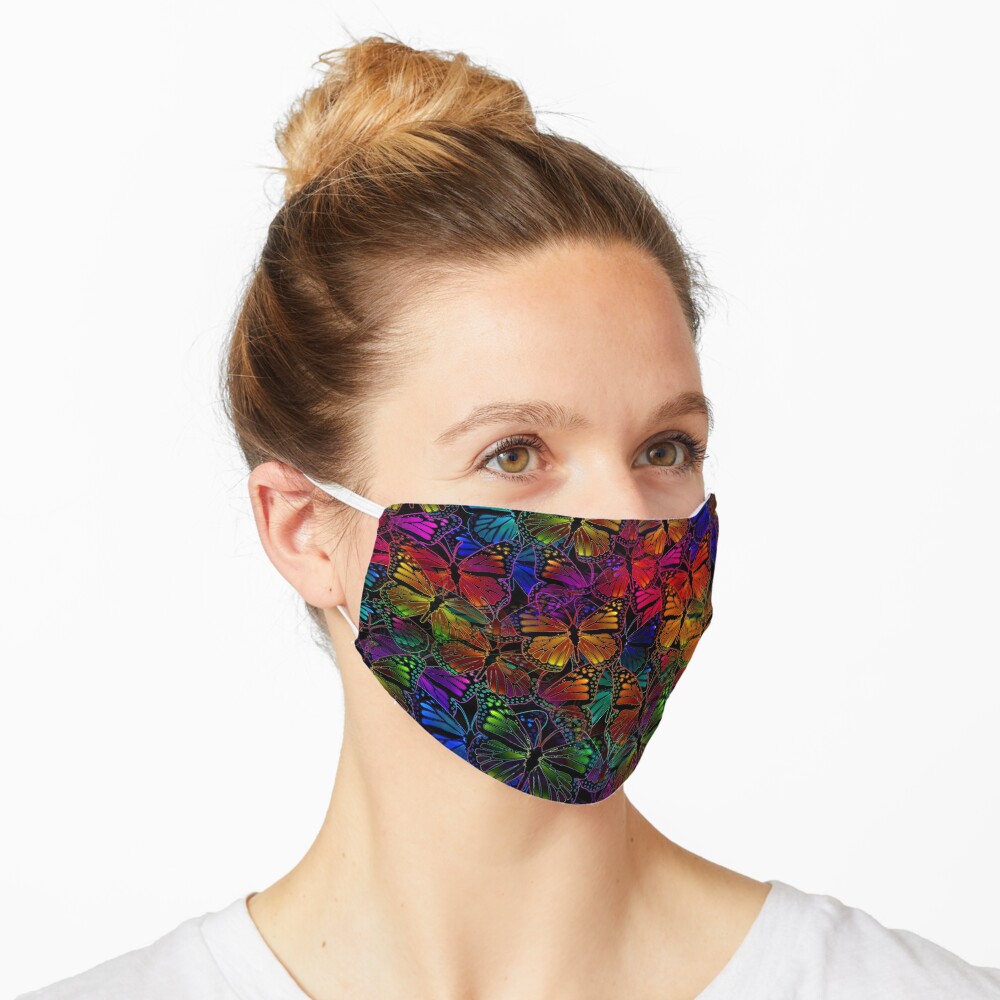 Rainbow Colorful Monarch Butterfly Collage Pattern Mask