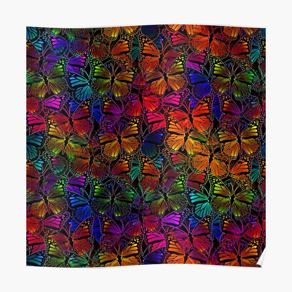 Rainbow Colorful Monarch Butterfly Collage Pattern Poster