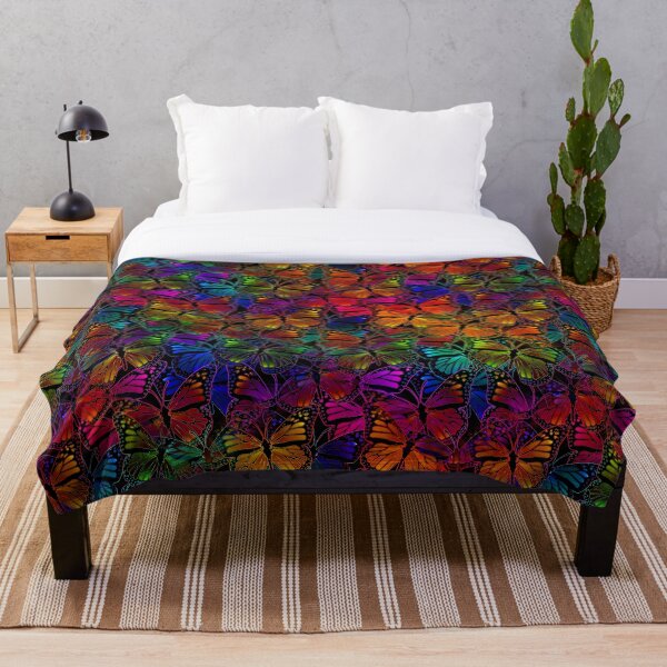 Rainbow Colorful Monarch Butterfly Collage Pattern Throw Blanket