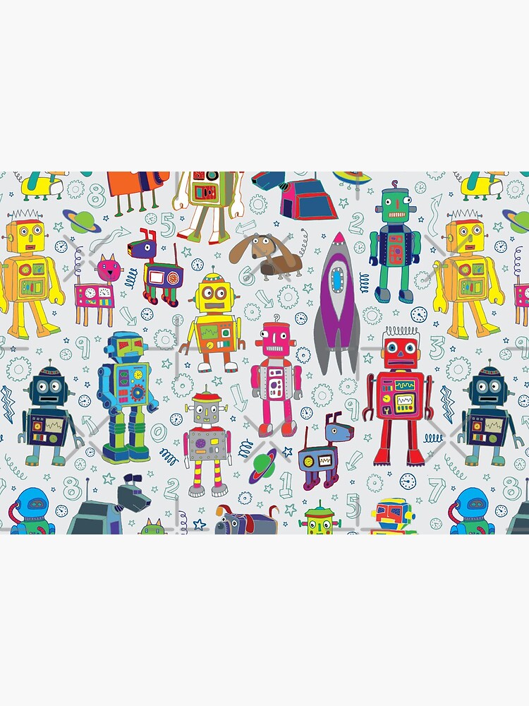 Robots in Space - grey - fun Robot pattern by Cecca Designs by Cecca-Designs
