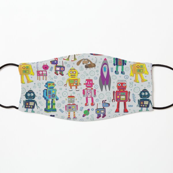 Robots in Space - grey - fun Robot pattern by Cecca Designs Kids Mask