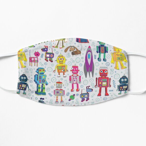 Robots in Space - grey - fun Robot pattern by Cecca Designs Flat Mask