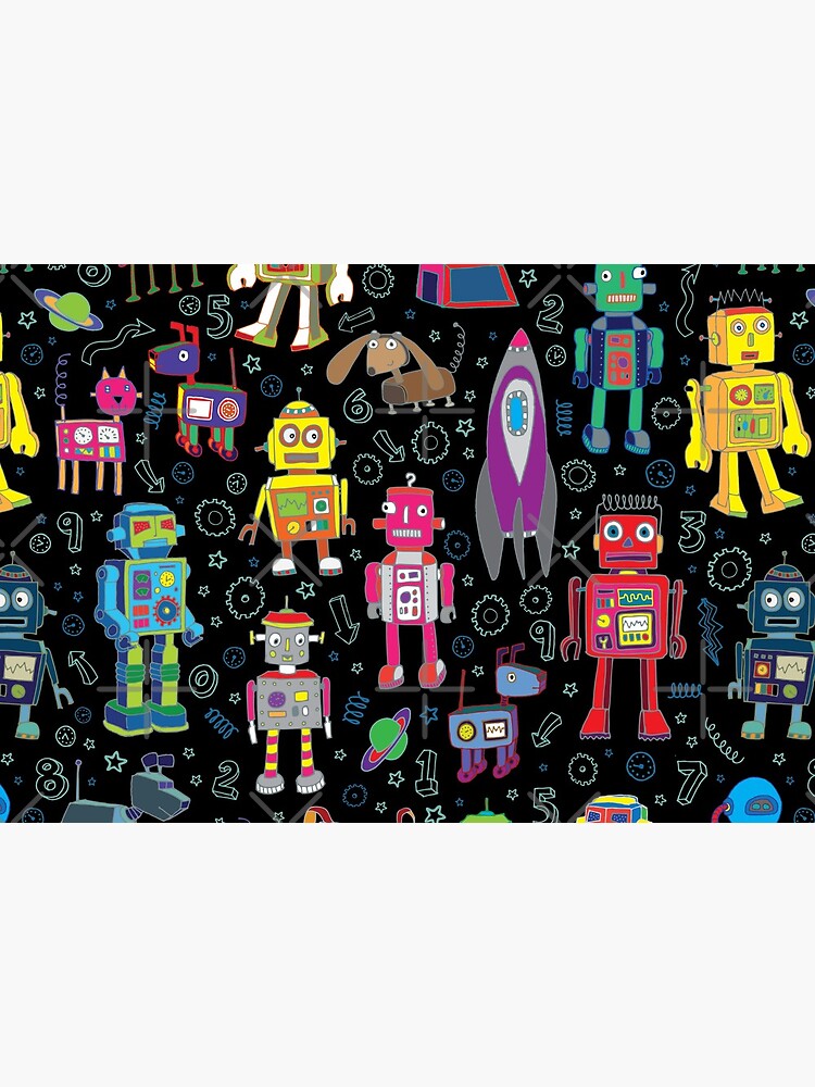 Robots in Space - black - fun pattern by Cecca Designs by Cecca-Designs