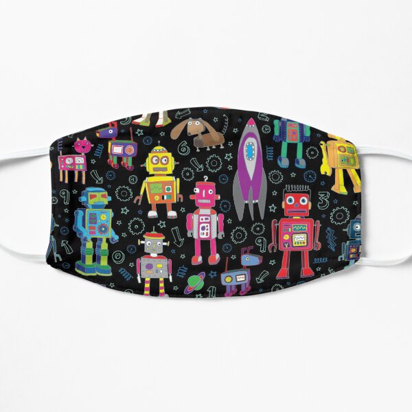 Robots in Space - black - fun pattern by Cecca Designs Mask