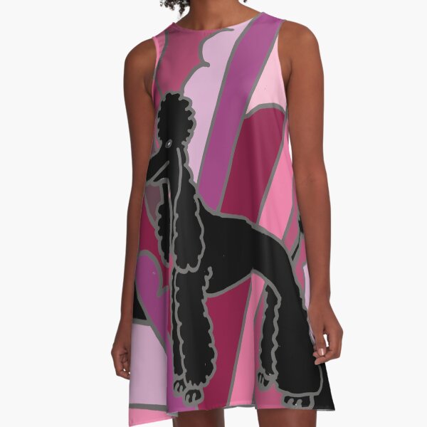 Cool Funky Black Poodle Abstract Art A-Line Dress