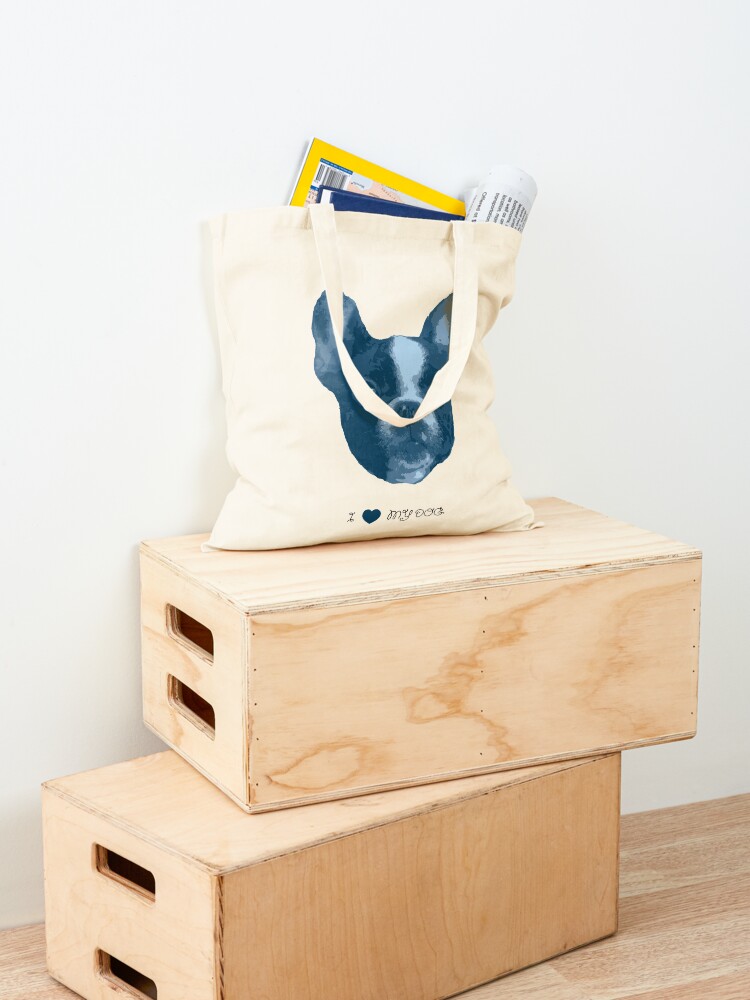 Alternate view of I love my dog - French Bulldog (Blue) Tote Bag