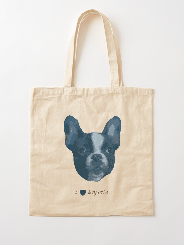 Alternate view of I love my dog - French Bulldog (Blue) Tote Bag