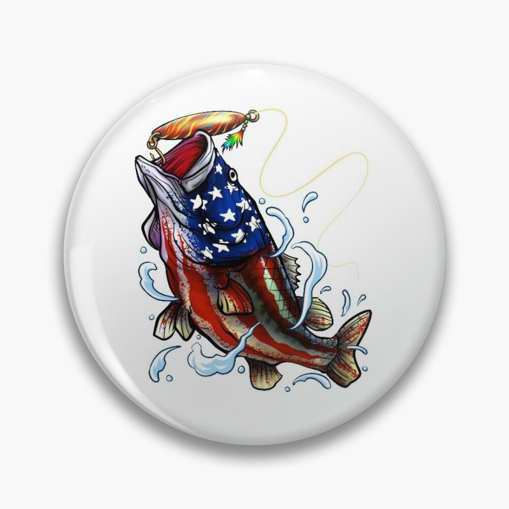 American Flag Bass Fishing Gifts for Fisherman Fish Fishing Pin