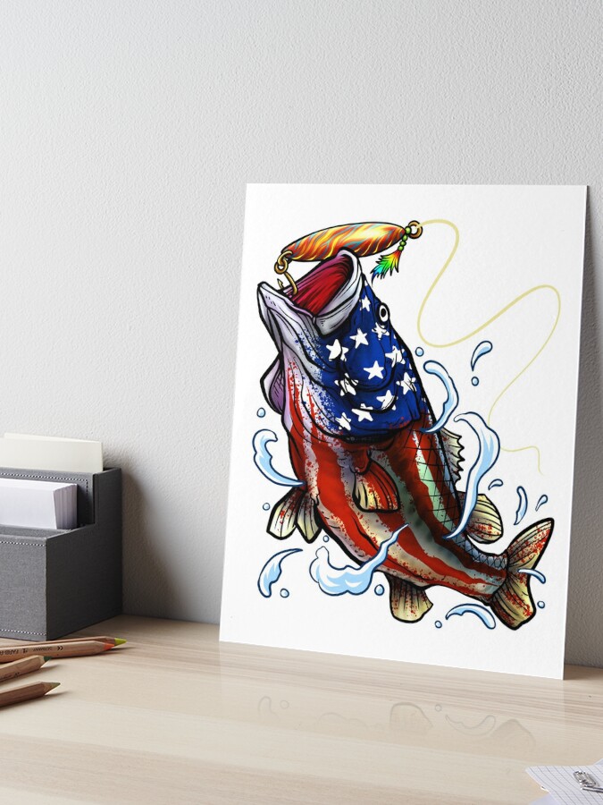 Bass Fishing - American Flag - Fourth Of July Art Board Print for