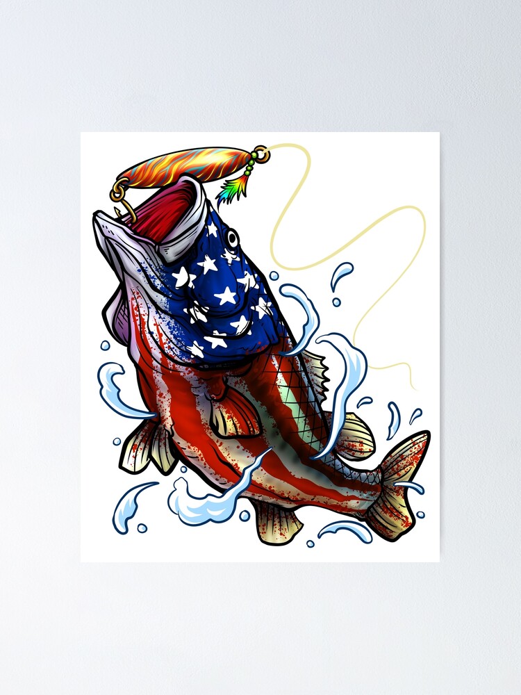 Bass Fishing - American Flag - Fourth Of July | Poster