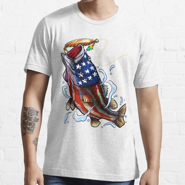 Fishing T-shirt. USA Fishing Flag Gift For Fisherman. Fisher Tee Shirt Cool Fishing  Shirts. Stock Vector