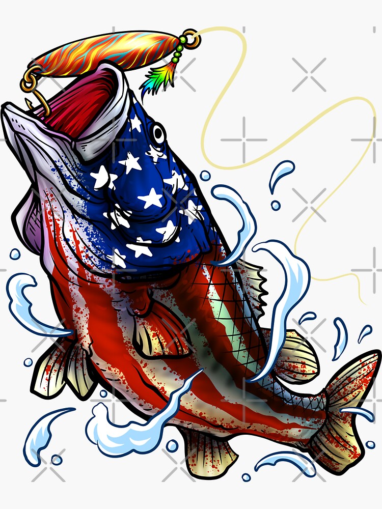 Bass Fishing - American Flag - Fourth Of July | Sticker