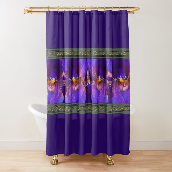 Purple Iris Border Shower Curtain