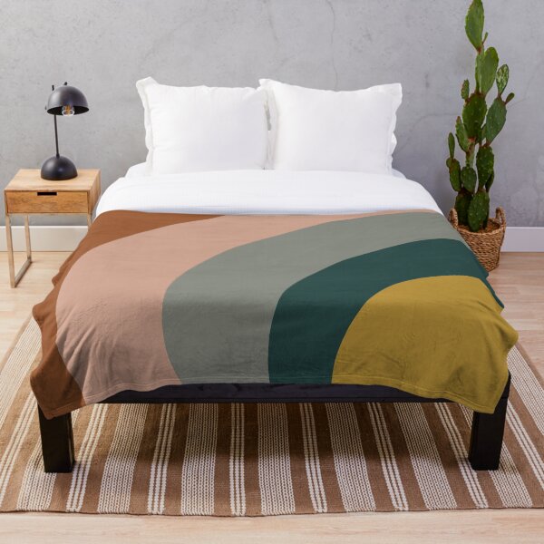 Sound Waves Minimalist Pattern in Mustard Yellow, Teal, Grey, Blush Pink, and Rust Throw Blanket