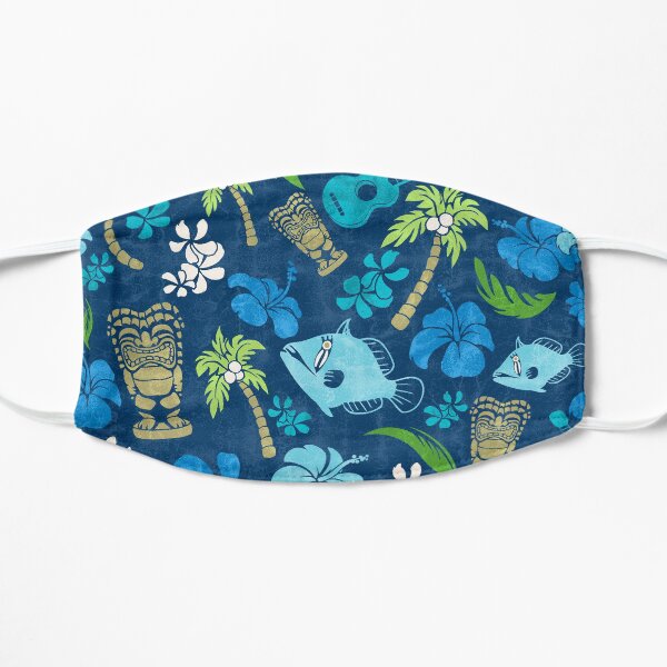 Makapuu Beach Hawaiian Batik Print - Marine und Türkis Farbe Flache Maske