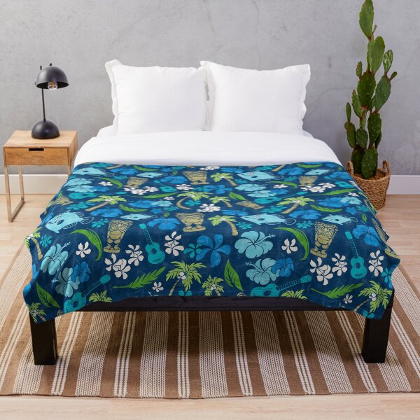 Item preview, Makapuu Beach Hawaiian Batik Print - Navy and Turquoise colorway designed and sold by DriveIndustries.