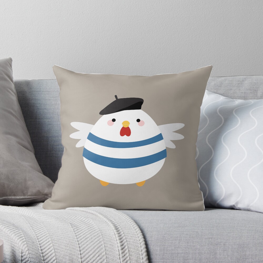 French Hen Striped Shirt & Beret Throw Pillow