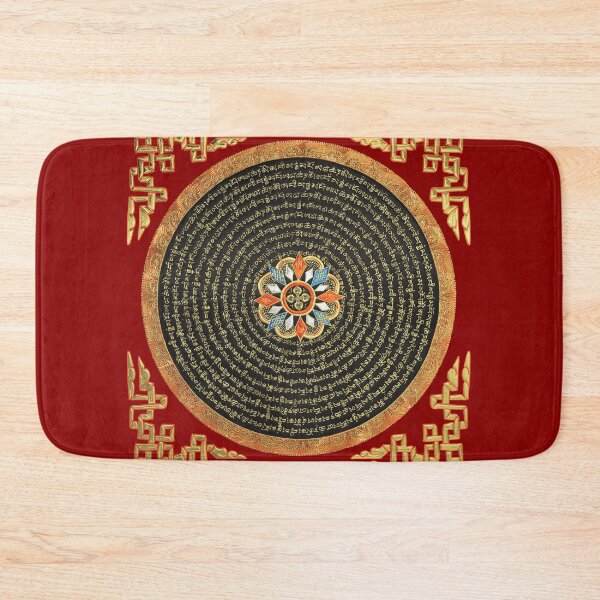 Item preview, Tibetan Thangka - Buddhist Mandala with Double Vajra over Red Leather designed and sold by Serge Averbukh Art Studio.