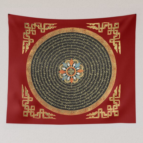 Item preview, Tibetan Thangka - Buddhist Mandala with Double Vajra over Red Leather designed and sold by Serge Averbukh Art Studio.
