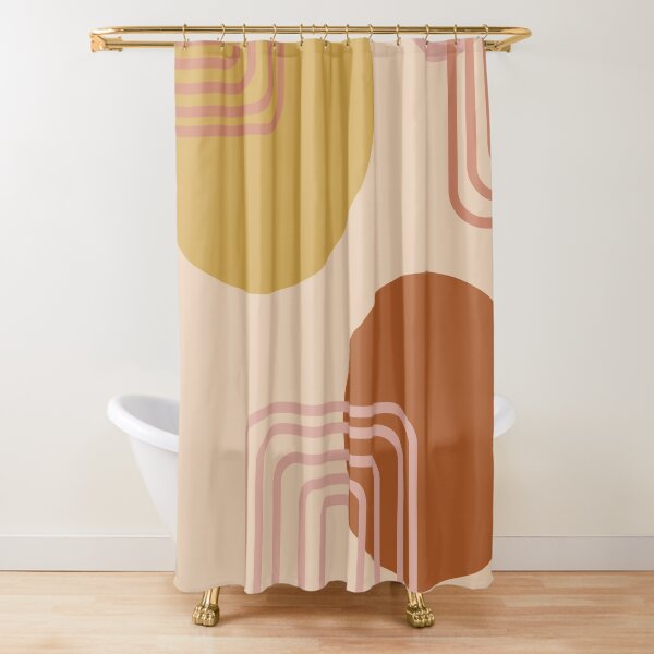 Mid Century Modern Shapes and Lines in Desert Terracotta and Mustard Yellow Shower Curtain