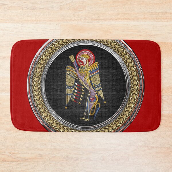 Item preview, Sacred Celtic Lion over Gold Silver and Black Medallion on Red Leather  designed and sold by Serge Averbukh Art Studio.