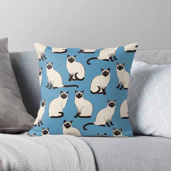 Siamese Cats sparse on blue Throw Pillow
