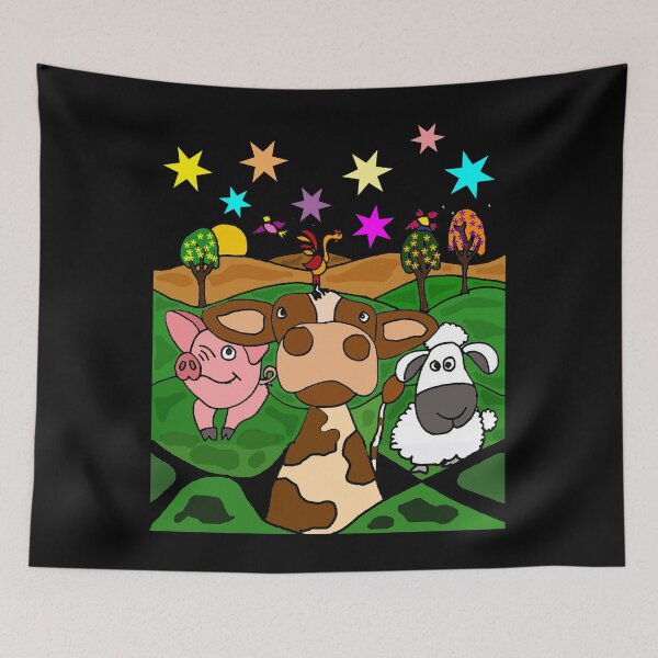 Item preview, Funny Farm Animals Art with Cow sheep and pig designed and sold by Nature's Fancy.