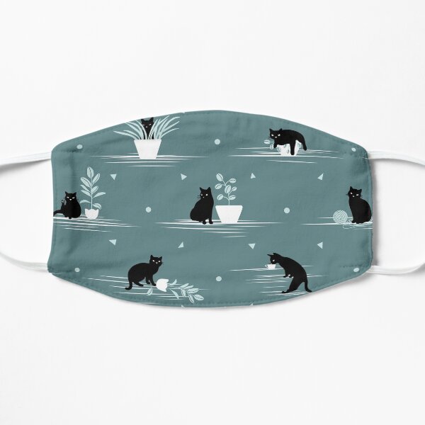 When the Black Cat is Alone at Home (Light Green) Flat Mask