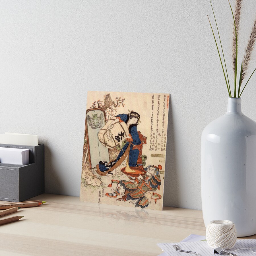The Strong Oi Pouring Sake by Katsushika Hokusai Art Board Print