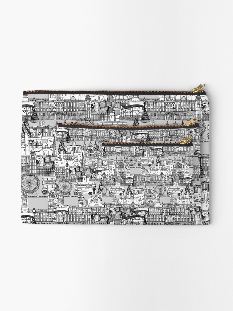 Alternate view of London toile black white Zipper Pouch