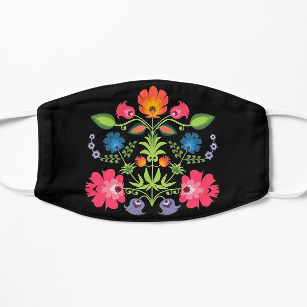Polish Folk Flowers on Black Flat Mask