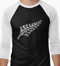 Jagged irregular trendy Silver fern New Zealand symbol Men's Baseball ¾ T-Shirt
