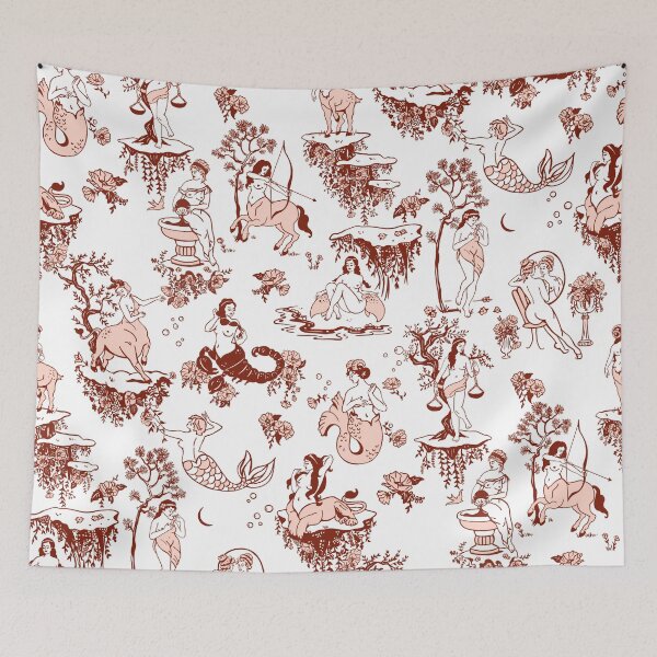 Item preview, Ruby Pink Zodiac Sign Toile Pattern. Horoscope & Astrology Boho Room Decor designed and sold by The Whiskey Ginger Design Shop.