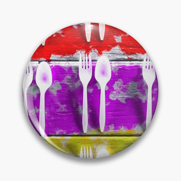 Item preview, fork and spoon with splash painting texture abstract background in pink red yellow designed and sold by Mrvell.