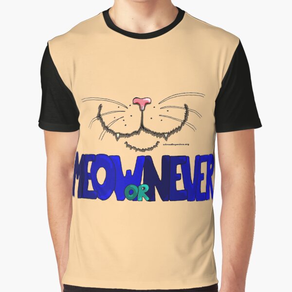Meow or Never & Nosy Cat in Creme Grafik T-Shirt