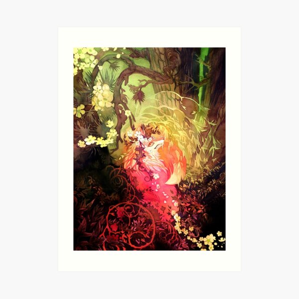 Dawnsing Wood Fox in Watercolor Art Print
