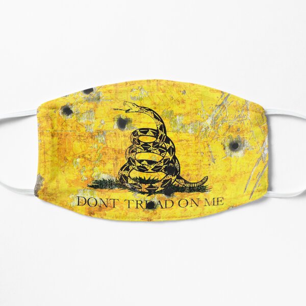 Gadsden Flag on Distressed Metal With Bullet Holes Flat Mask
