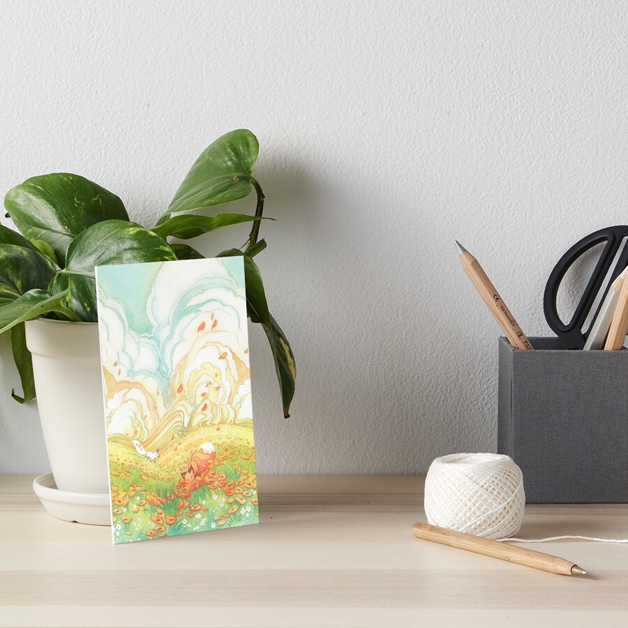 Meadow Frolic Watercolor Fox Kitsune Pattern Art Board Print