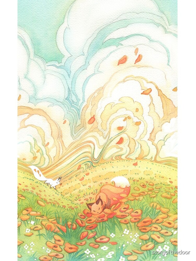 Meadow Frolic Watercolor Fox Kitsune Pattern by storyofthedoor
