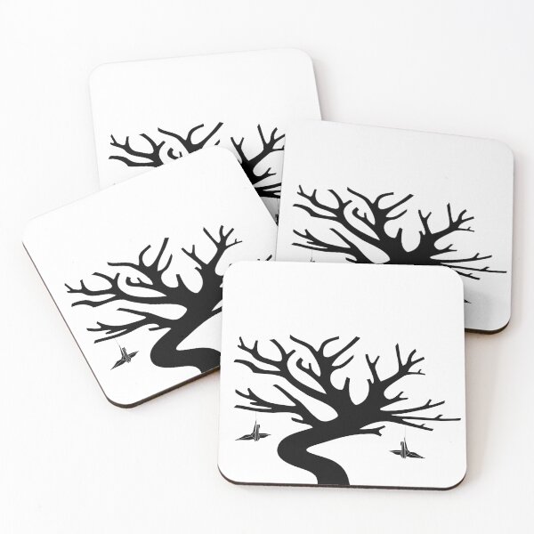 Senbazuru Tree by The Ethyr & Medialia Gallery (Black) Coasters (Set of 4)
