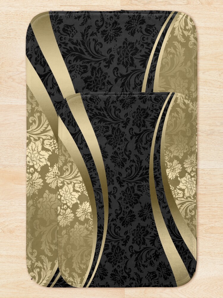 Alternate view of Gold & Black Damasks Modern Geometric Shapes Bath Mat
