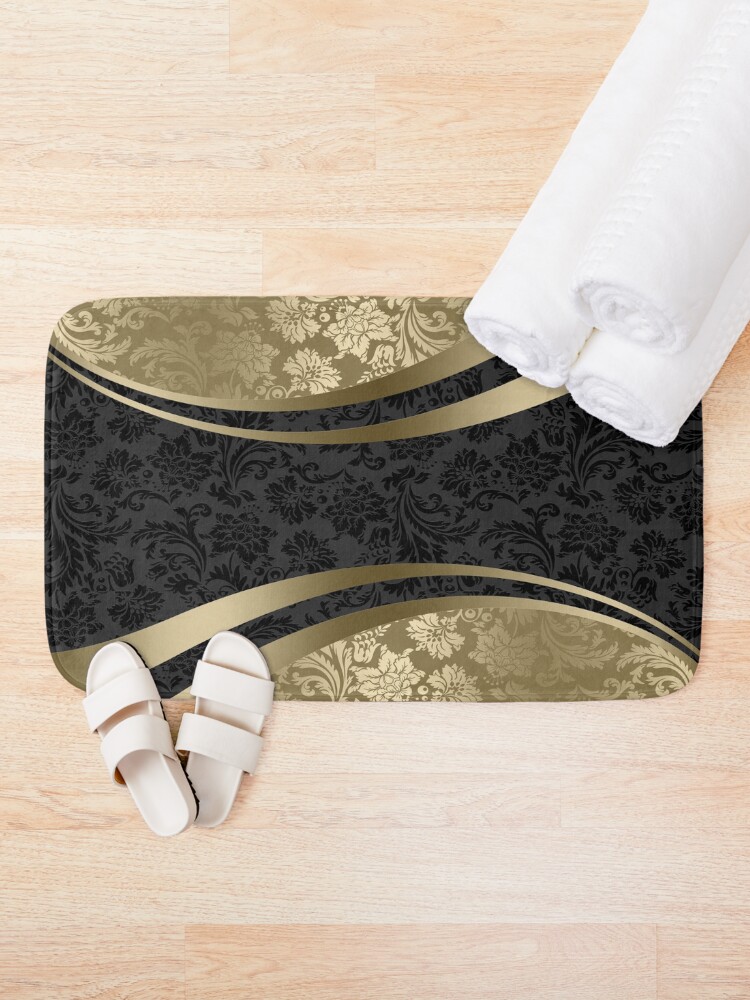 Alternate view of Gold & Black Damasks Modern Geometric Shapes Bath Mat