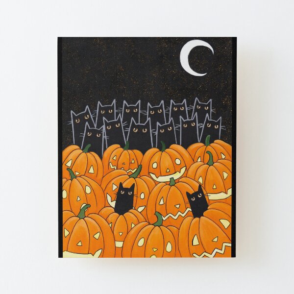 Black Cats & Jack-o-Lanterns Wood Mounted Print