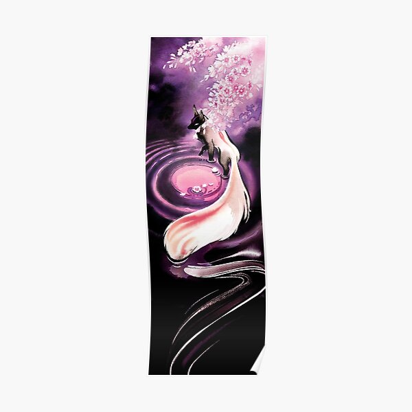 Rose Moon Sakura Blossom Fox Poster