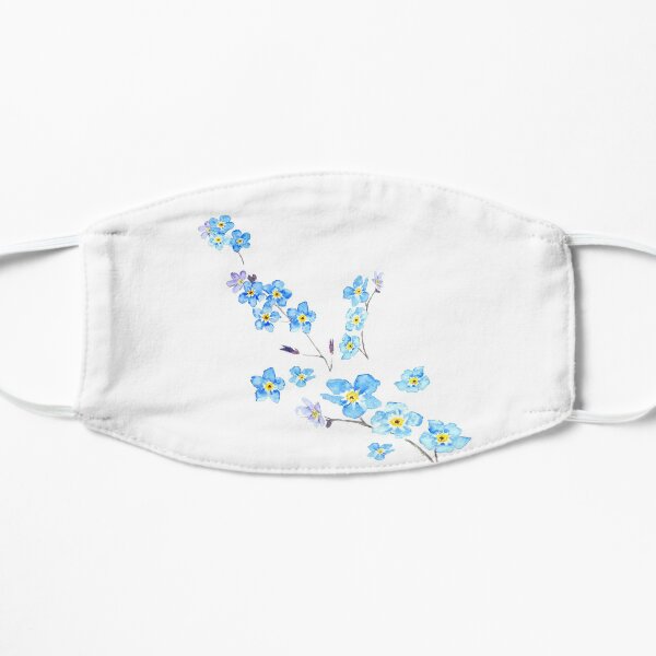 blue forget me not watercolor painting Flat Mask