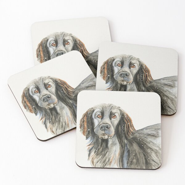 Item preview, "Flattie in Snowflakes" Flat Coated Retriever Dog Art Watercolor Painting designed and sold by Jessica Tomaino.